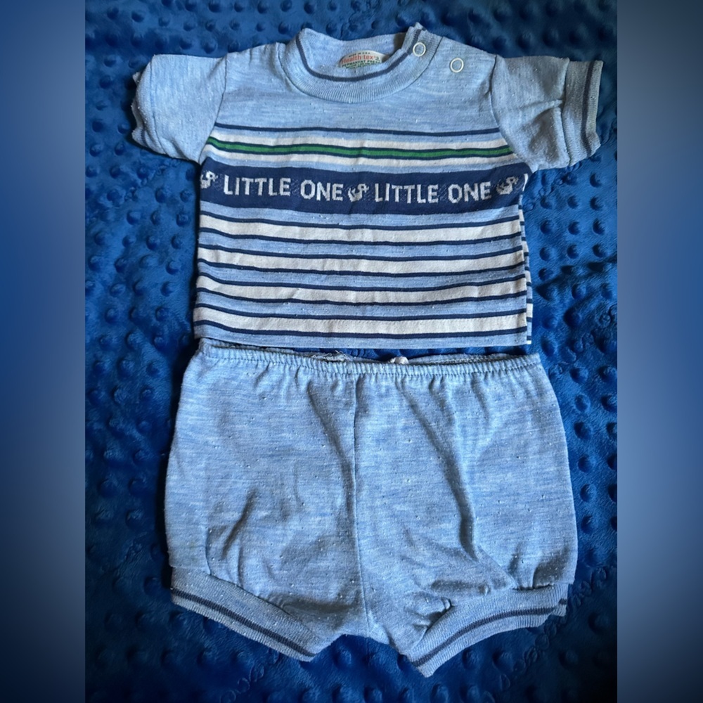 Health-tex 70’s Vintage Baby Blue Striped Soft Shirt and Shorts
